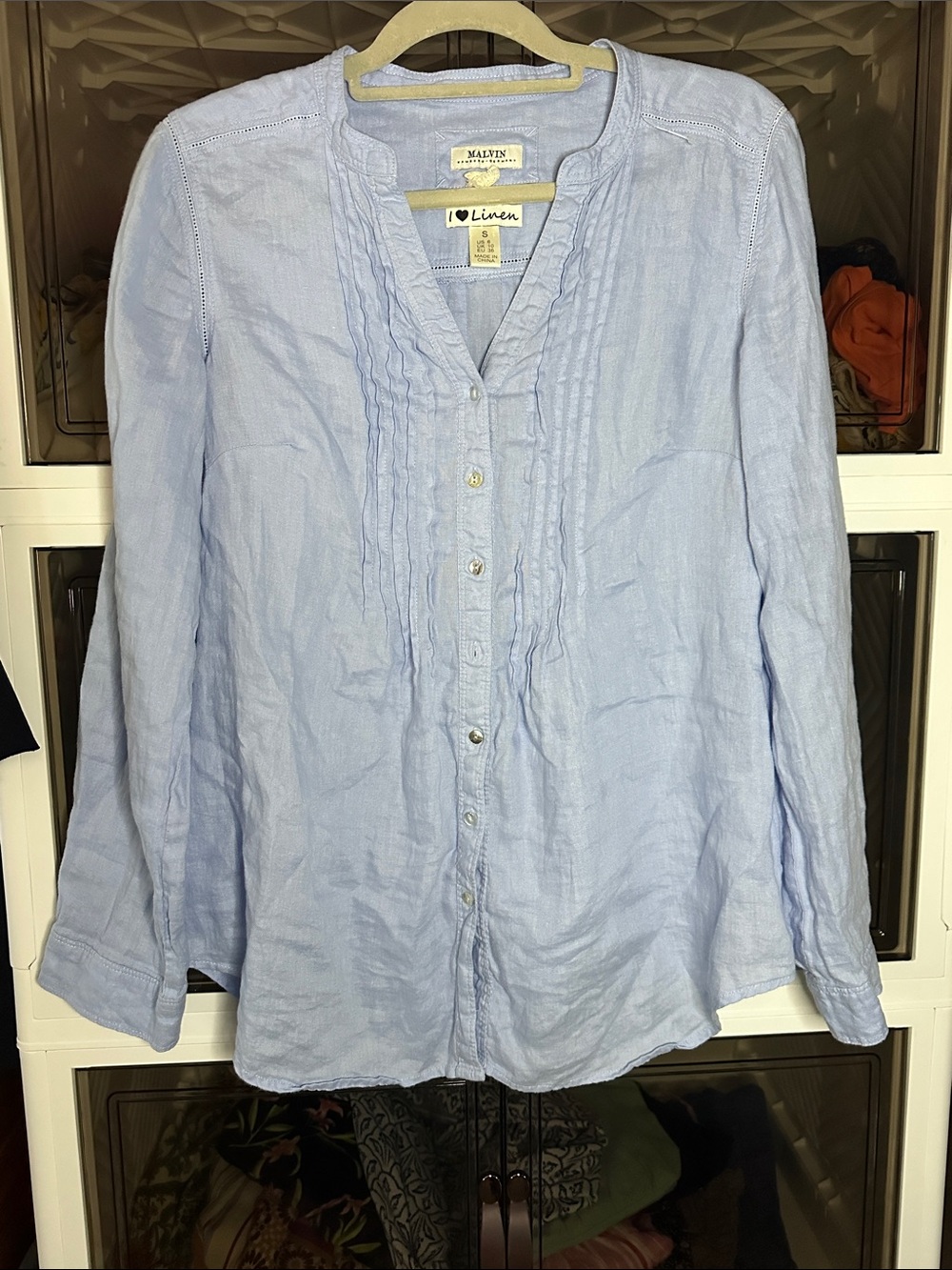 MALVIN  Light Blue Linen Pintuck Button-Down Shirt